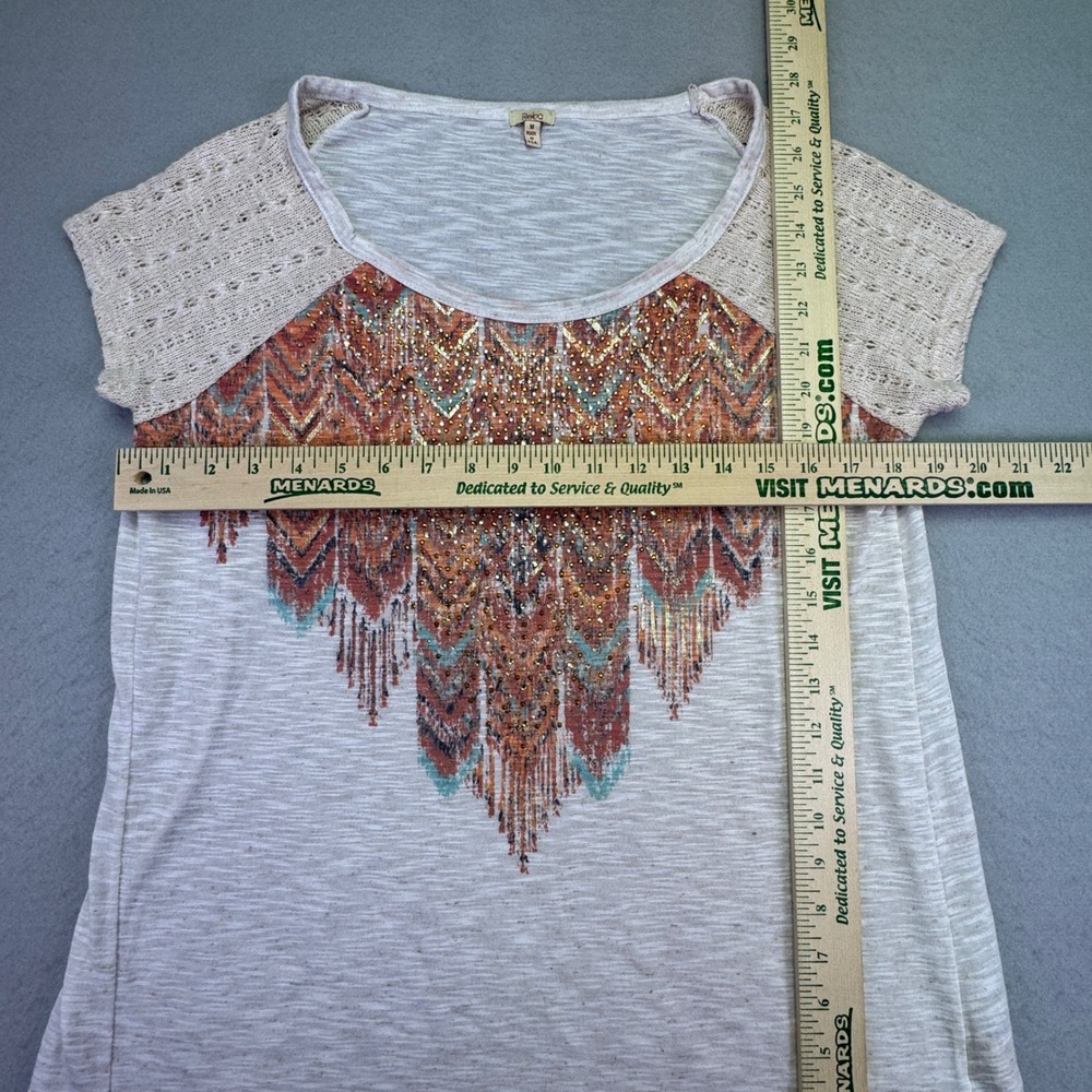 Reba Shirt Women's Medium Western‎ Country Star Lace Feathers Rhinestones Cream - Picture 4 of 7